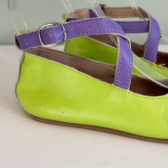 Little Piggies Ballet Flat Kids 4-5Y Green Purple Ankle Buckle Strap Dress Shoes - Picture 2 of 13